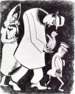 Marc Chagall Werke - Mann mit Katze und Frau mit Kind Zeitgenosse Marc Chagall